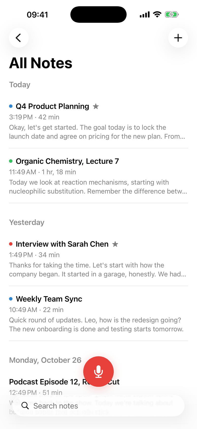 The All Notes list in Ondia with recent meetings, lectures and interviews.